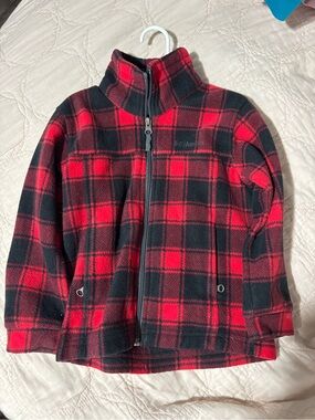 Columbia Red and Black Plaid Fleece Zip Jacket